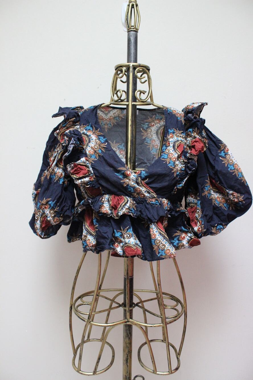 Rhode Blue Navy Heart Ruffle Crop Wrap Top Size Small